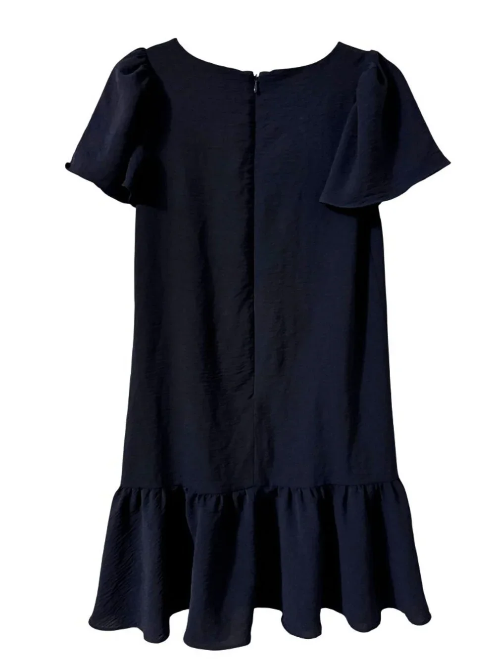 DKNY Elegant Dress Sz 2 Navy Blue Ruffle Hem Flutter Sleeve Classic Drop Waist